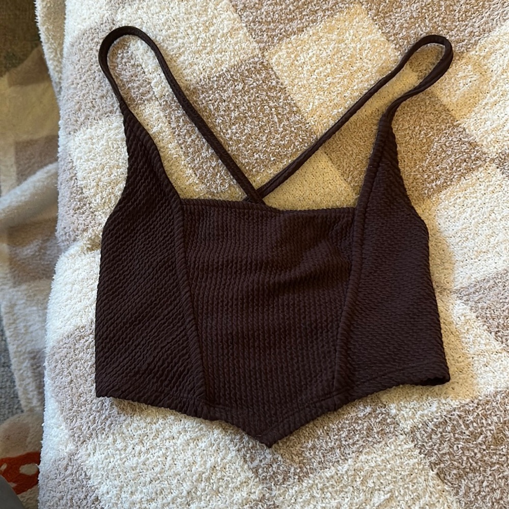 Urban outfitters small brown asymmetric crop top